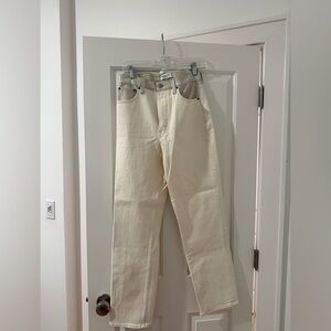 Cream white/leather Jeans